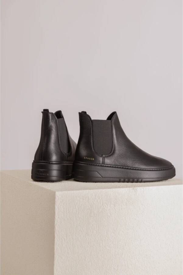 Copenhagen Studios Zwarte Leren Chelsea Boot met Verhoogde Zool Black Dames