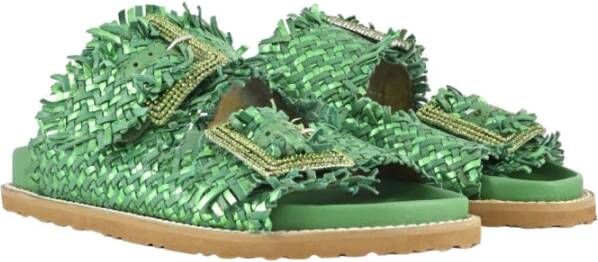 Coral Blue Gevlochten Leren Juweel Sandalen Green Dames