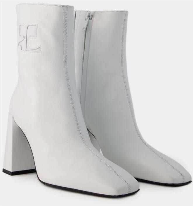 Courrèges Witte Leren Enkellaarzen White Dames