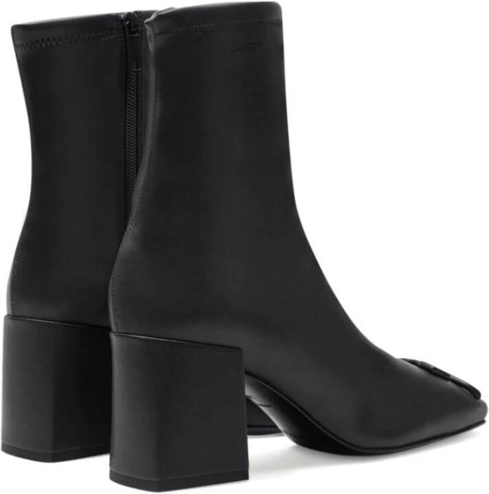 Courrèges Zwarte Leren Vierkante Neus Laarzen Black Dames