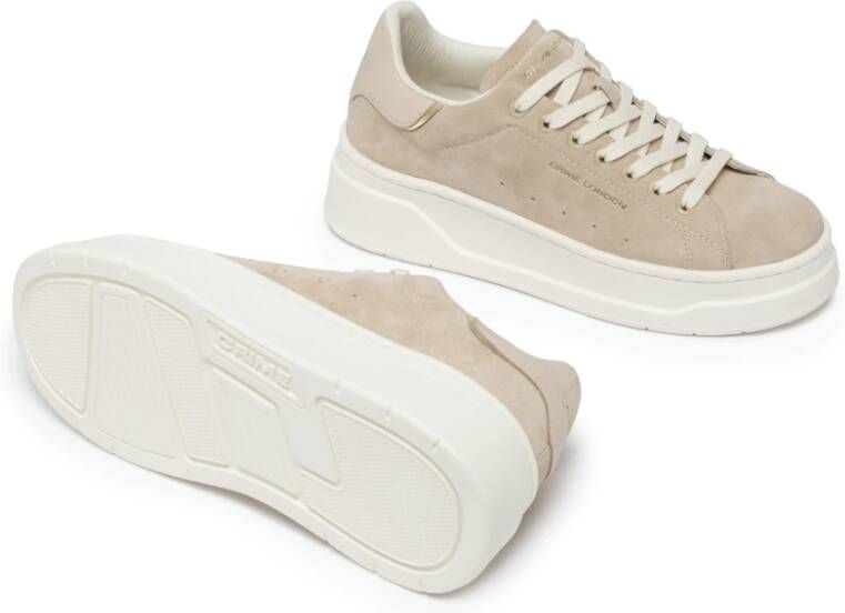 Crime London Beige Suède Sneakers Platina Details Beige Dames