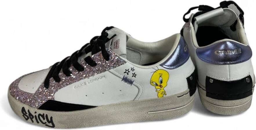 Crime London Glitter Comic Sneaker Zwart-Wit Deluxe White Dames