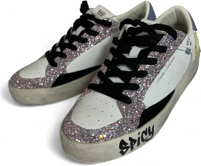 Crime London Glitter Comic Sneaker Zwart-Wit Deluxe White Dames