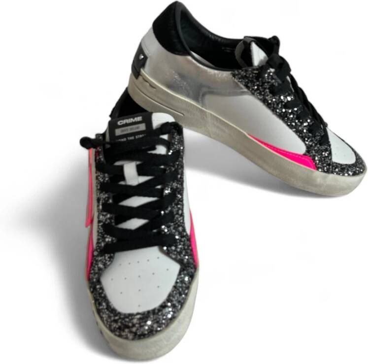 Crime London Glitter Sneaker Zwart-Wit Deluxe Model White Dames