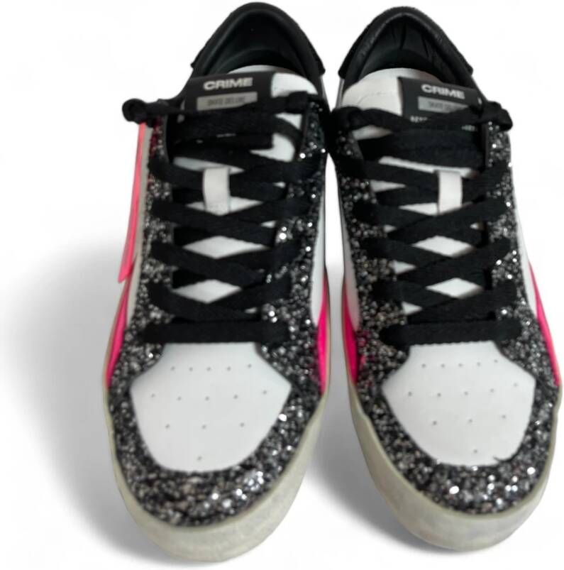 Crime London Glitter Sneaker Zwart-Wit Deluxe Model White Dames