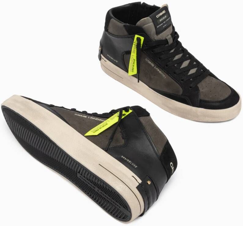 Crime London Groene leren sneakers met zwarte details Green Heren