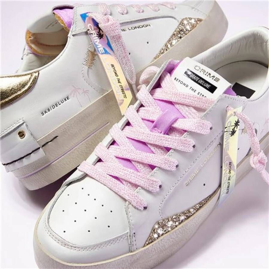 Crime London SK8 Deluxe Sneaker Wit Goud Glitter White Dames