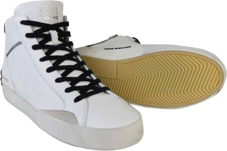 Crime London Witte Leren Hoge Sneakers met Zwarte Rand Wit Heren