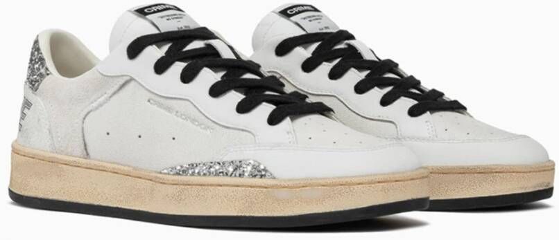 Crime London Witte Leren Sneakers met Glitterdetails White Dames