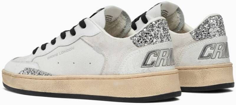 Crime London Witte Leren Sneakers met Glitterdetails White Dames