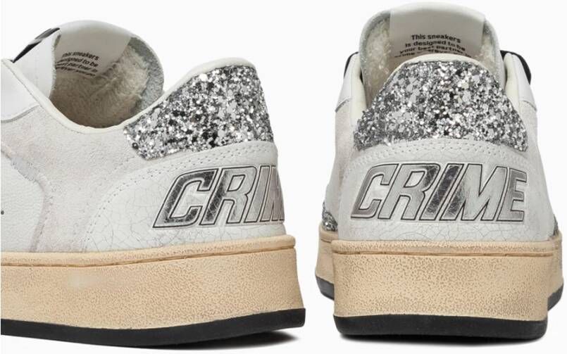 Crime London Witte Leren Sneakers met Glitterdetails White Dames