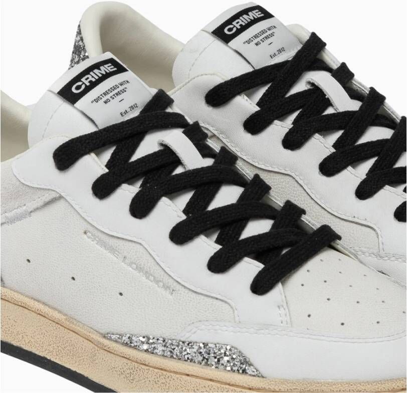 Crime London Witte Leren Sneakers met Glitterdetails White Dames