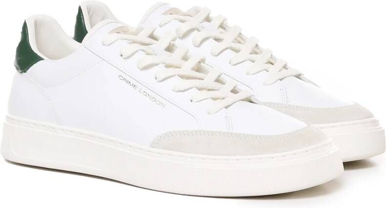 Crime London Witte Leren Sneakers met Groene Hiel White Heren