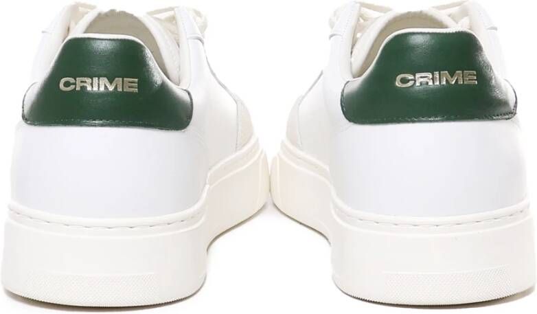 Crime London Witte Leren Sneakers met Groene Hiel White Heren