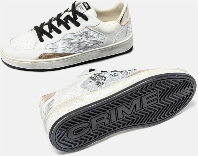 Crime London Witte leren sneakers met pailletten White Dames