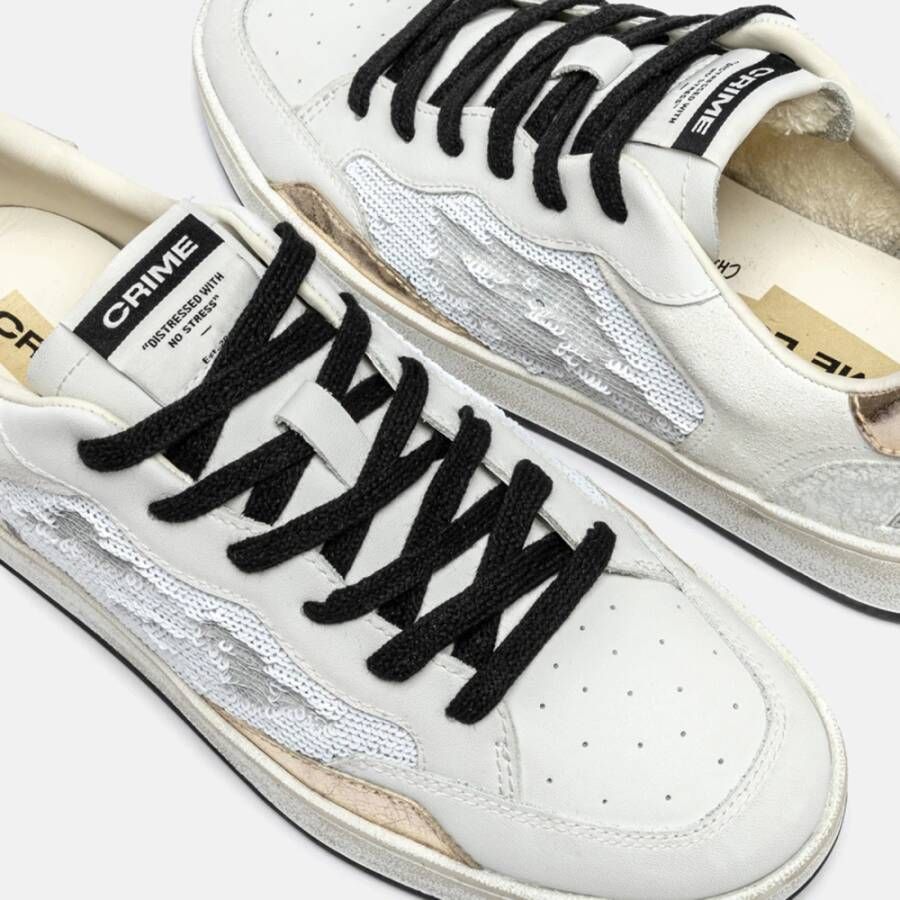 Crime London Witte leren sneakers met pailletten White Dames