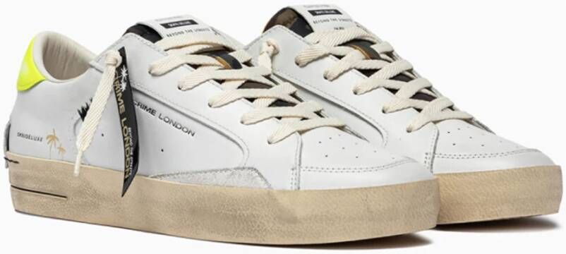 Crime London Witte Sneaker met Gele Hiel Tab White Heren