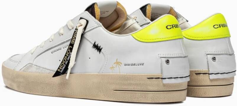 Crime London Witte Sneaker met Gele Hiel Tab White Heren