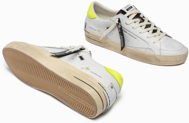 Crime London Witte Sneaker met Gele Hiel Tab White Heren