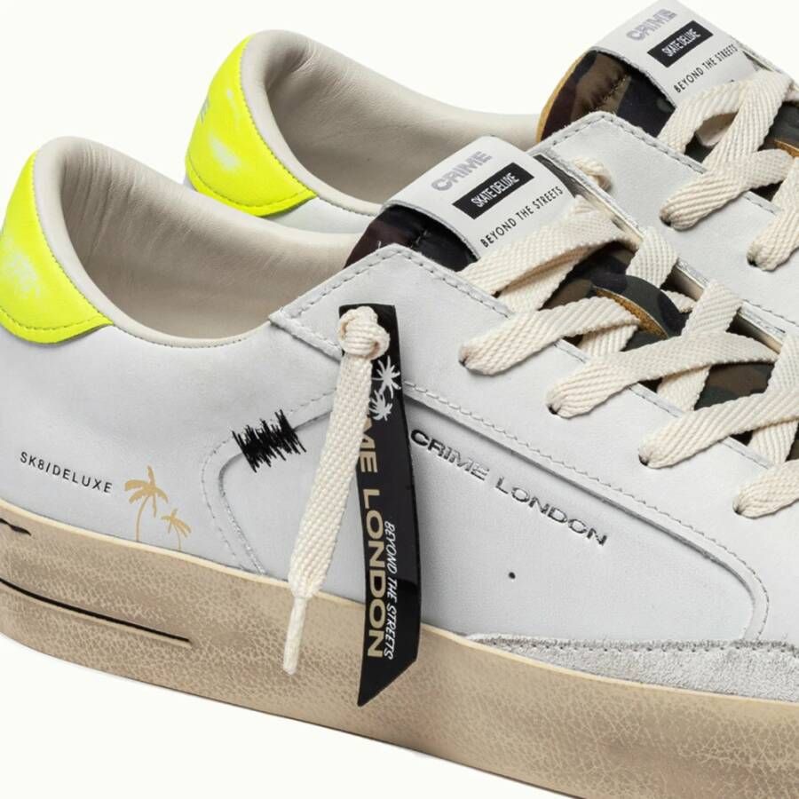 Crime London Witte Sneaker met Gele Hiel Tab White Heren