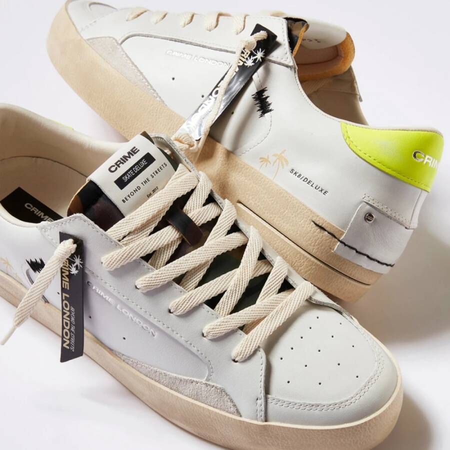 Crime London Witte Sneaker met Gele Hiel Tab White Heren