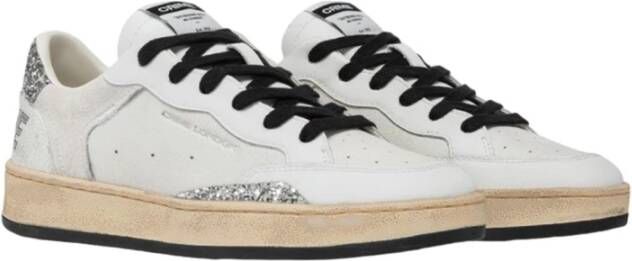 Crime London Witte Sneaker met Zilveren Glitterdetails White Dames