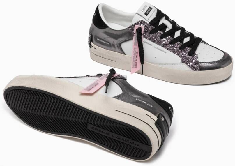 Crime London Zilveren Glitter Sneakers Stijlvol Italiaans Vakmanschap Gray Dames