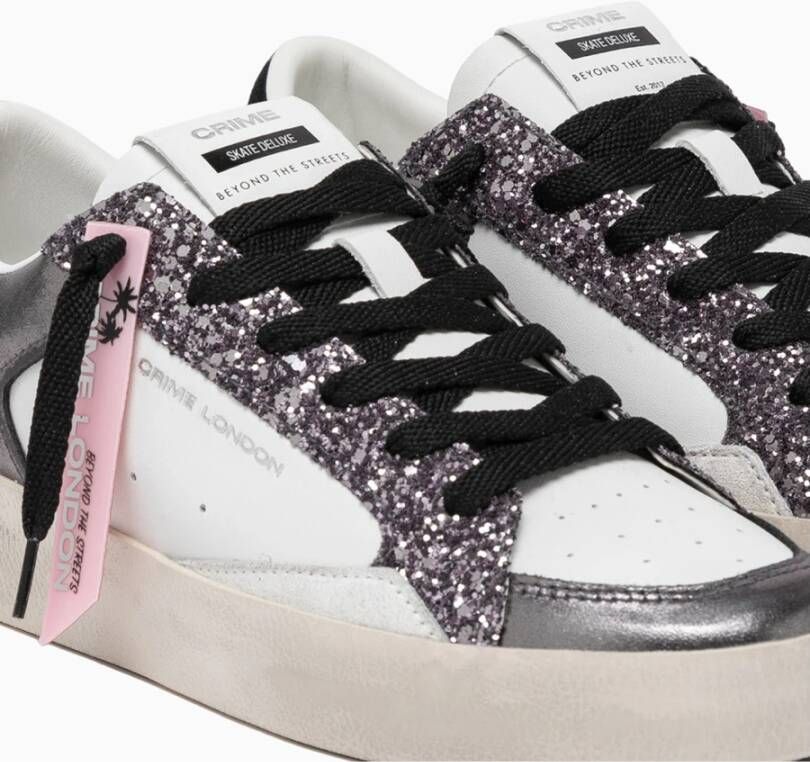 Crime London Zilveren Glitter Sneakers Stijlvol Italiaans Vakmanschap Gray Dames