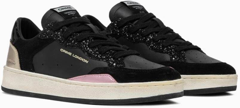 Crime London Zwarte Glitter Sneakers met Roze Details Black Dames