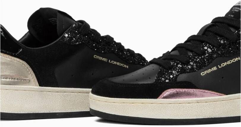 Crime London Zwarte Glitter Sneakers met Roze Details Black Dames