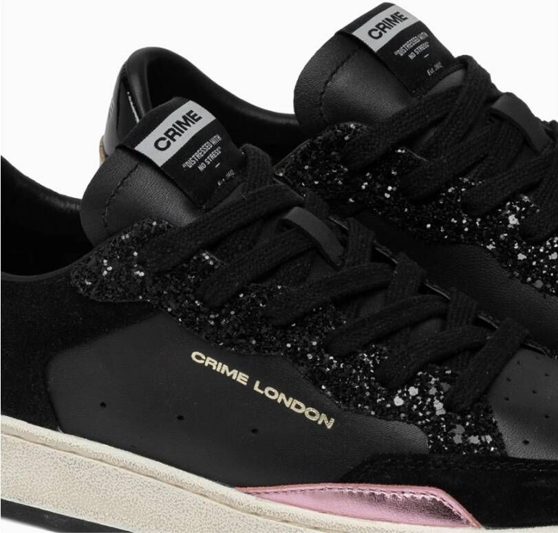 Crime London Zwarte Glitter Sneakers met Roze Details Black Dames