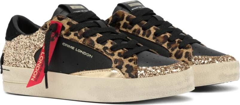 Crime London Zwarte leren sneaker met gouden glitter Black Dames