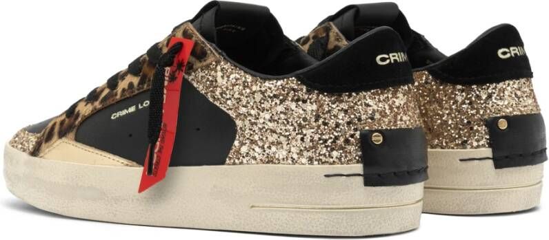 Crime London Zwarte leren sneaker met gouden glitter Black Dames