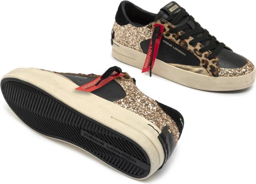 Crime London Zwarte leren sneaker met gouden glitter Black Dames