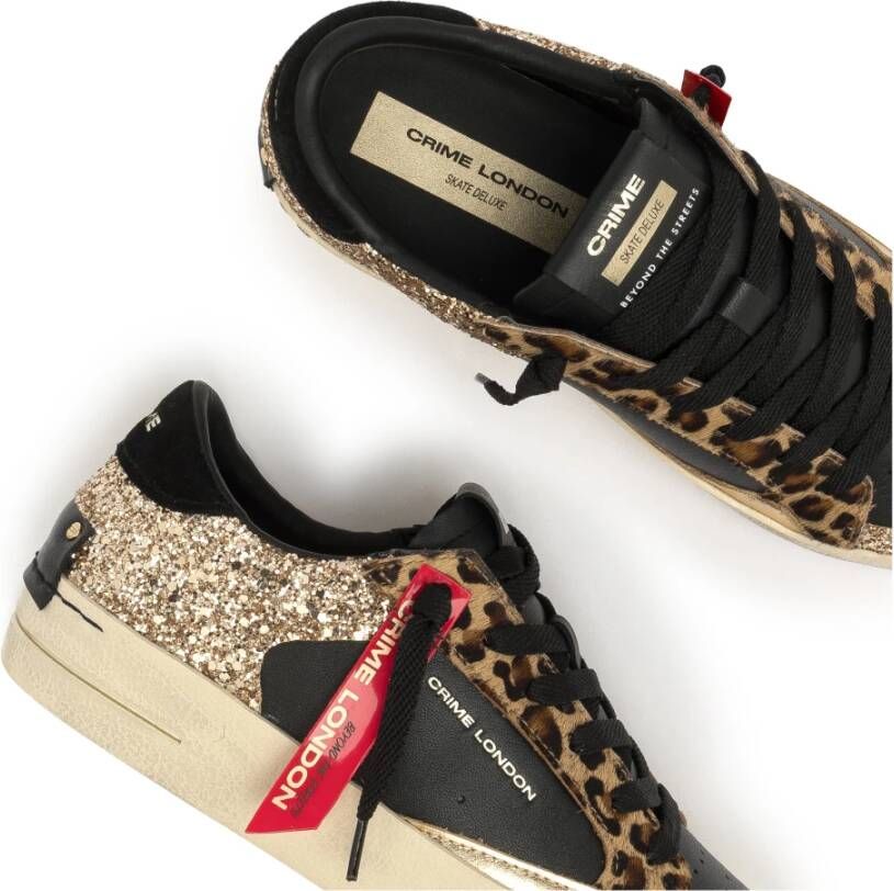 Crime London Zwarte leren sneaker met gouden glitter Black Dames