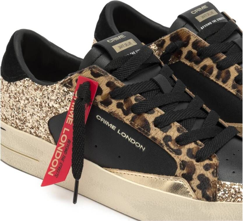 Crime London Zwarte leren sneaker met gouden glitter Black Dames