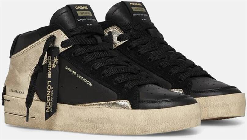 Crime London Zwarte leren sneakers met platinadetails Black Dames