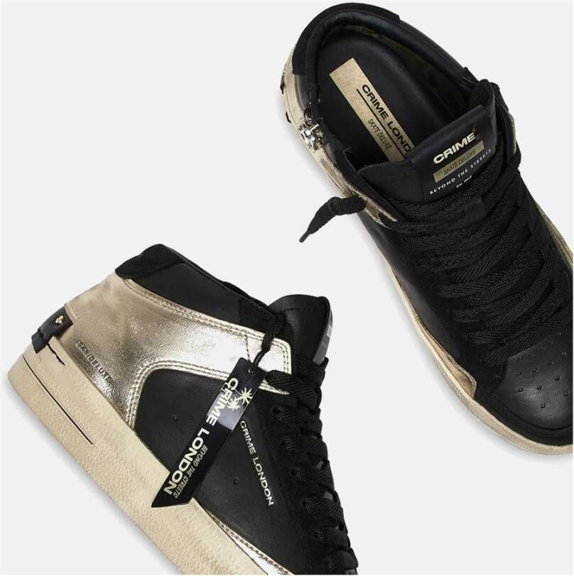 Crime London Zwarte leren sneakers met platinadetails Black Dames