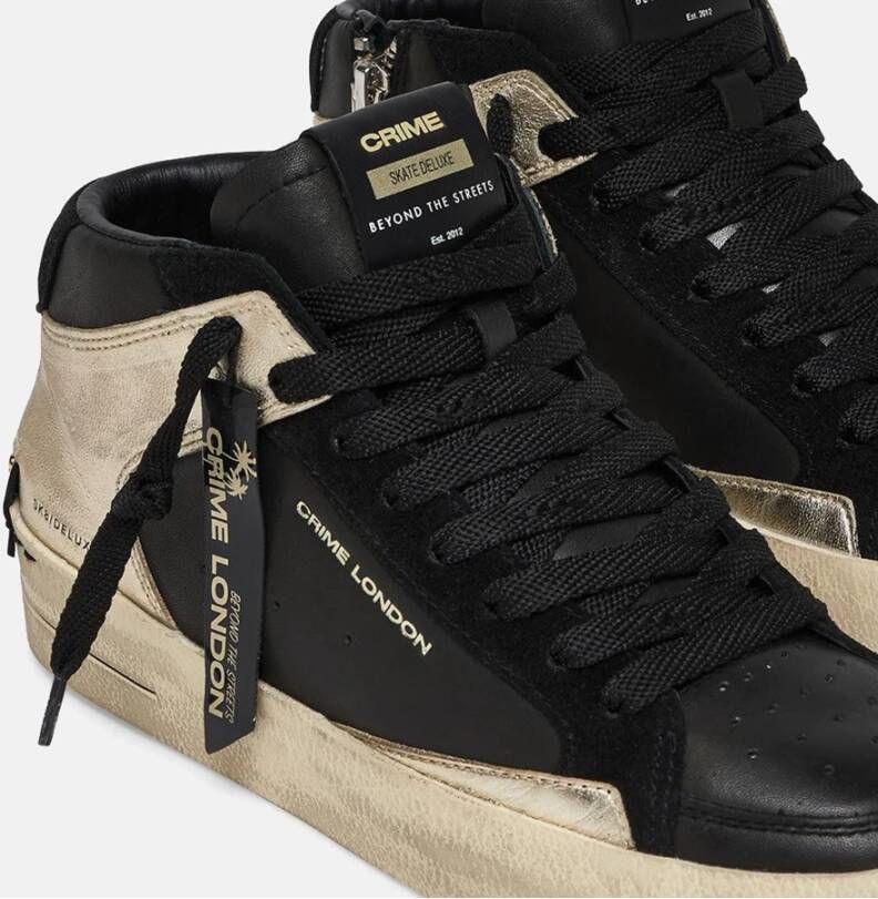 Crime London Zwarte leren sneakers met platinadetails Black Dames