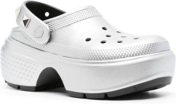 Crocs Zilveren Metallic Sandalen met Studs Gray Dames