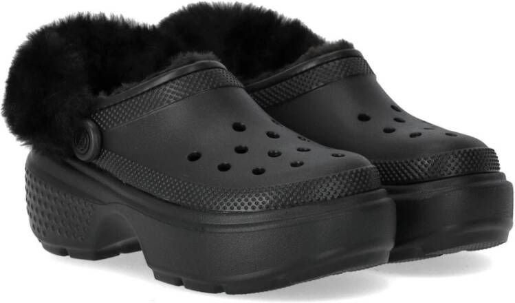 Crocs Zwarte gevoerde Stomp klomp met bont Black Dames