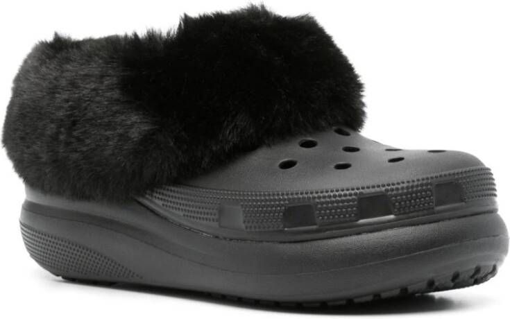 Crocs Zwarte Instap Sandalen met Nepbont Trim Black Heren