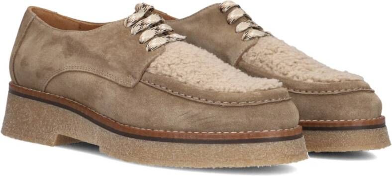 Ctwlk. Beige Suède Veterschoenen met Teddy Stof Beige Dames