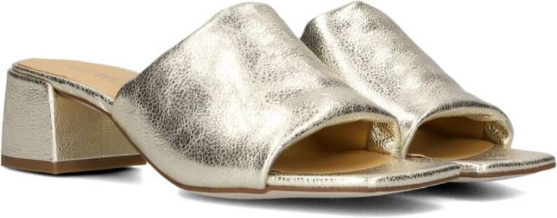 Ctwlk. Gouden leren slippers met blokhak Yellow Dames