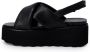 Cult Zwarte Leren Sandalen met Metalen Logo Black Dames - Thumbnail 13