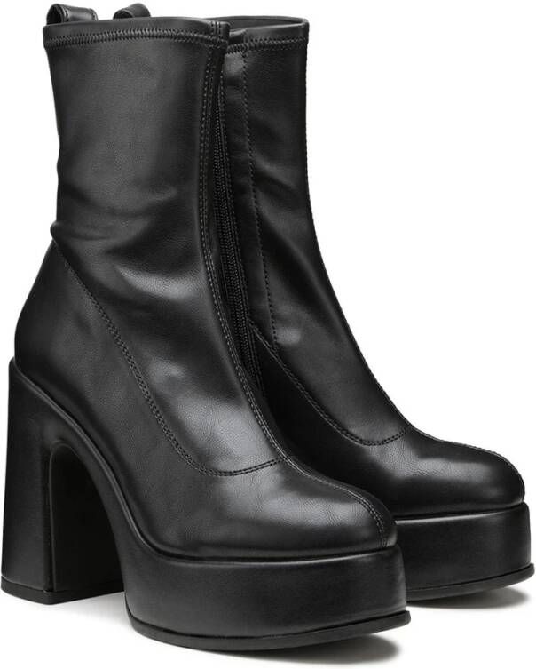 Cult Zwarte leren platform enkellaarzen Black Dames