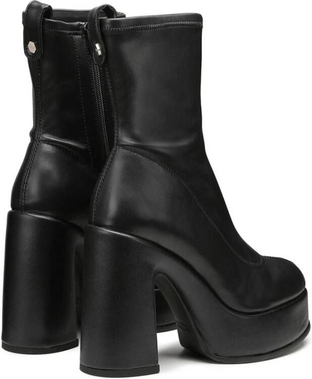 Cult Zwarte leren platform enkellaarzen Black Dames