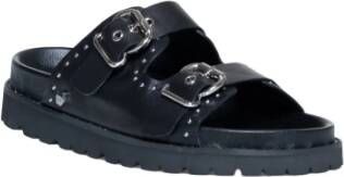 Cult Zwarte leren platform sandalen met gesp Black Dames