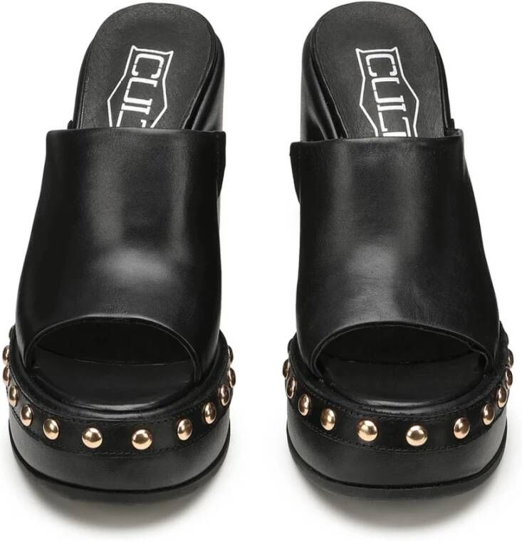 Cult Zwarte leren sandaal met gouden studs Black Dames