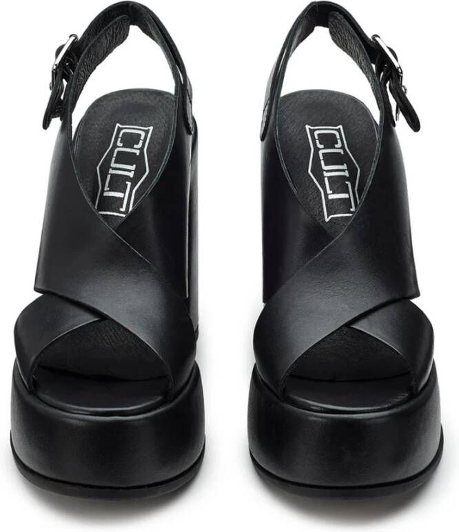 Cult Zwarte Leren Sandalen met Blokhak Black Dames